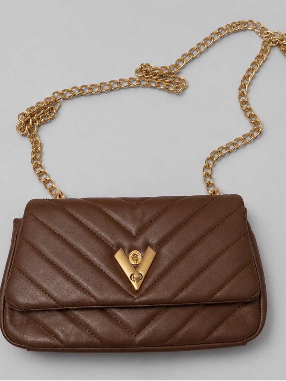 Valentino Orlandi Brown Quilted Leather Shoulder Bag with Gold Chain - NWT